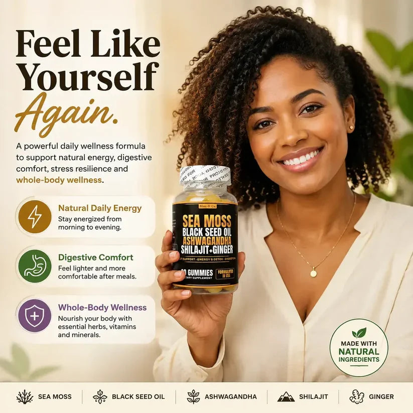 Moss & Co. Sea Moss, Black Seed Oil, Ashwagandha, Shilajit + Ginger Gummies